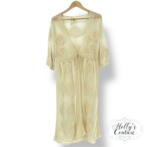 Forgotten Grace Beautiful Long Line Cardigan Or Duster Shear Cream Size Sm - Med
